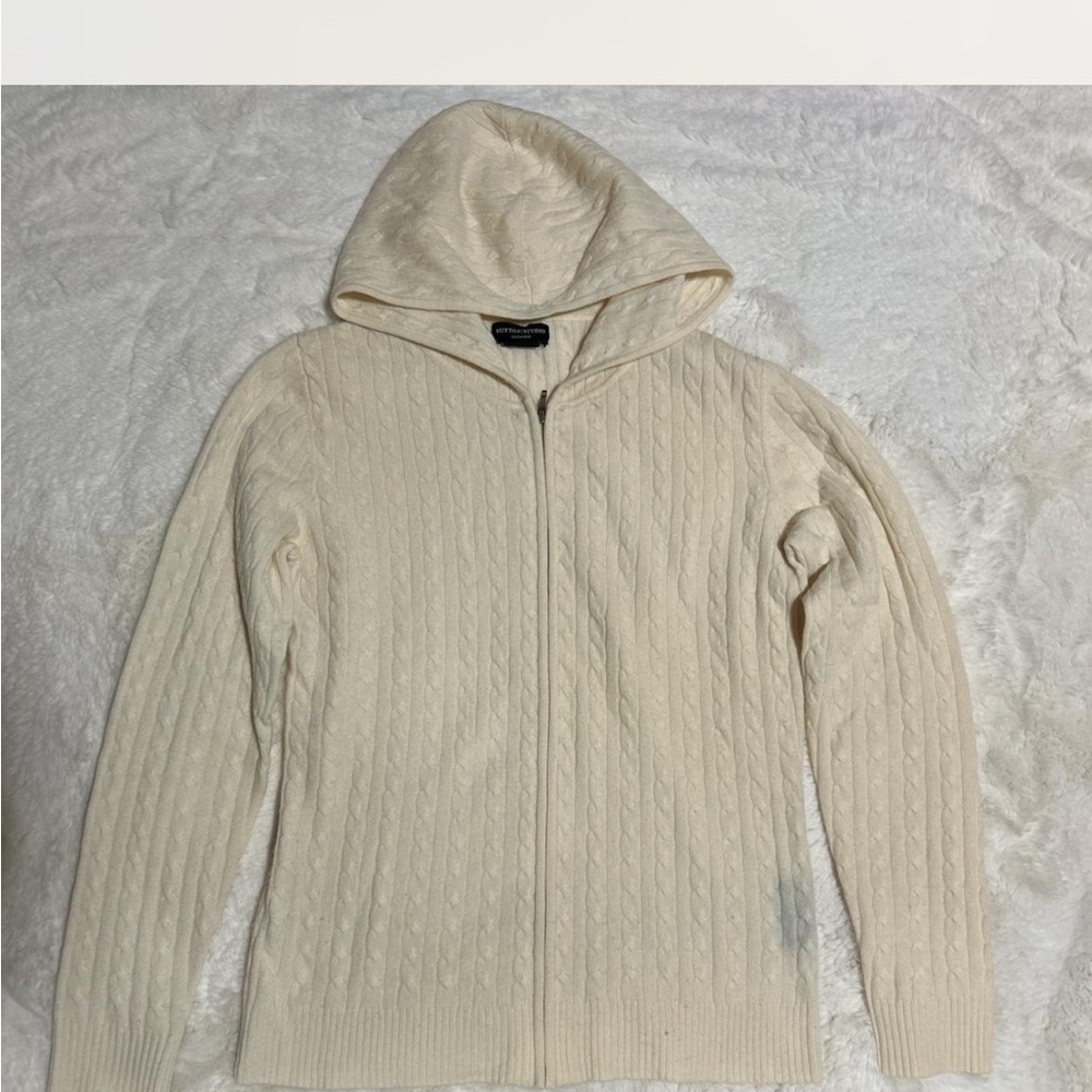 Cream Hooded Cable Knit Sweater